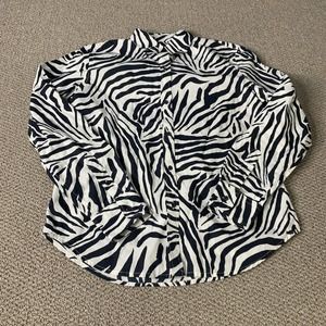 Chaps Womens Shirt Size Medium White Black Zebra Print Button Up Long Sleeves‎